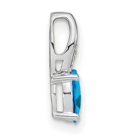 Blue Topaz Diamond Charm Pendant in Real 14k White Gold
