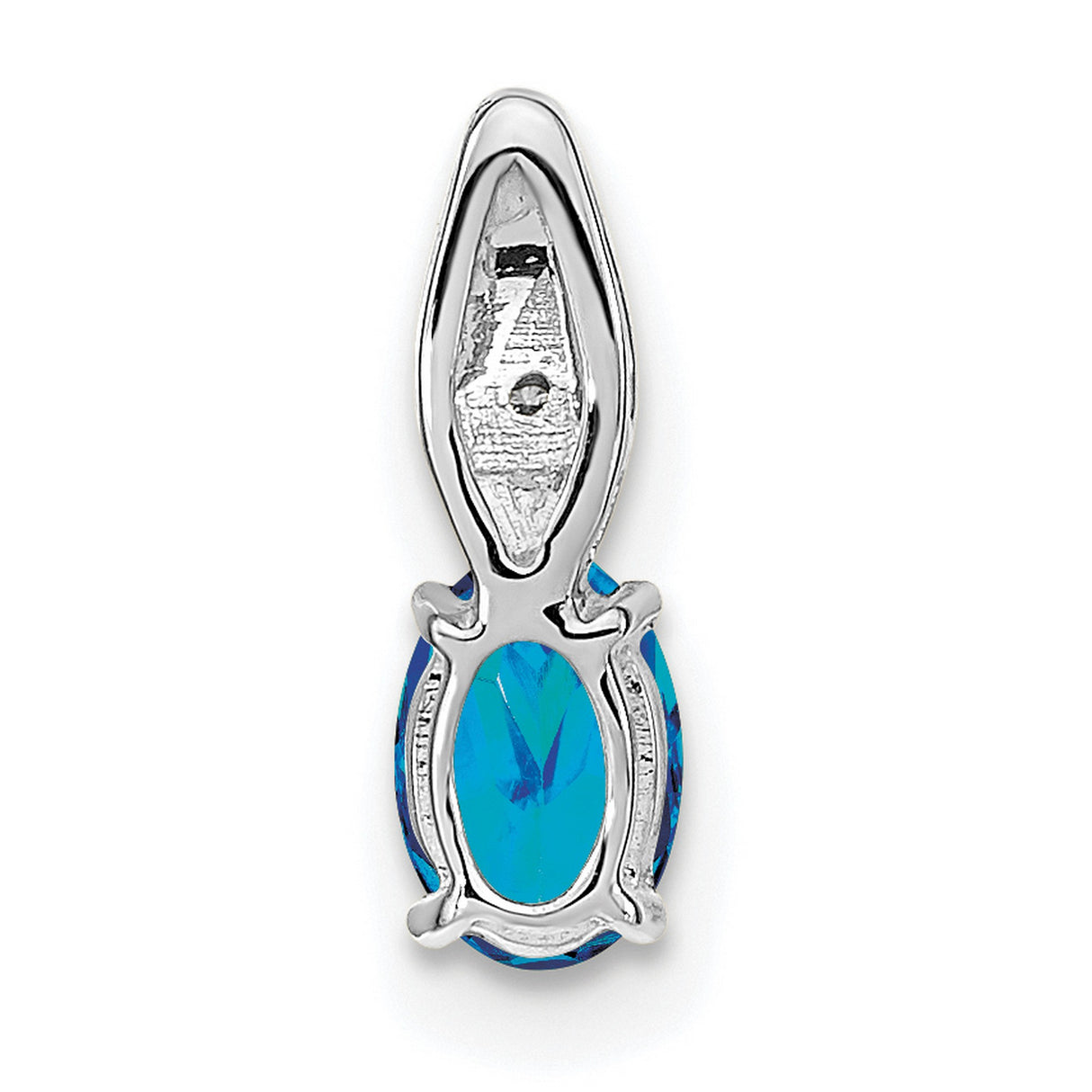 Blue Topaz Diamond Charm Pendant in Real 14k White Gold