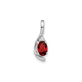 14k White Gold Pendant with Red Garnet and Diamond Accent, Modern Curved Design
