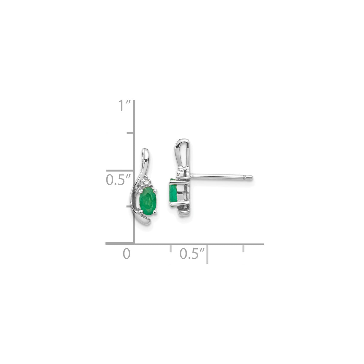 14k White Gold Stud Earrings with Oval Emeralds and Round Diamonds in Swirl Setting