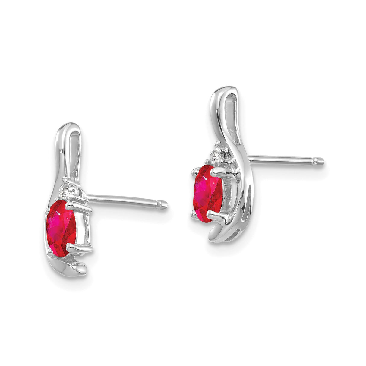 14k White Gold Ruby and Diamond Stud Earrings with Modern Setting for Women