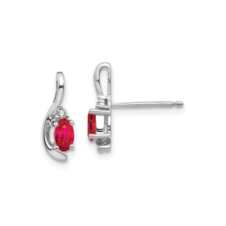 14k White Gold Ruby and Diamond Stud Earrings with Modern Setting for Women