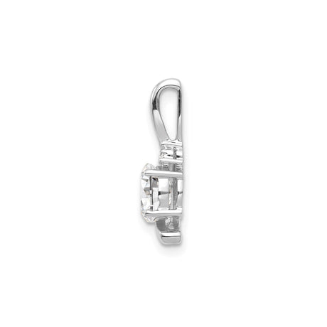 14k White Gold Pendant with Oval Cubic Zirconia and Diamond Accents in Modern Swooping Design