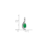 14k White Gold Pendant with Oval Emerald and Diamond Accent in Swirl Design