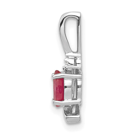 14k White Gold Pendant with Oval Ruby and Diamond Accent, Modern Swirl Design