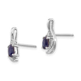 14k White Gold Drop Earrings with Dark Blue Sapphires and Diamond Accents in Swirl Design