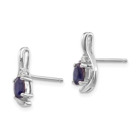 14k White Gold Drop Earrings with Dark Blue Sapphires and Diamond Accents in Swirl Design
