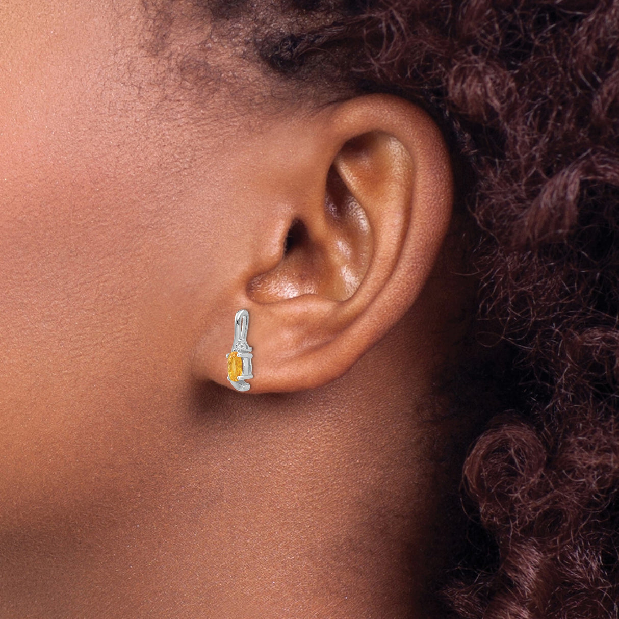 14k White Gold Citrine Stud Earrings with Diamond Accents in Swirl Setting