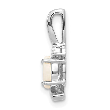 14k White Gold Pendant with Oval Opal and Diamond Accent, Curved Minimalist Design for Women