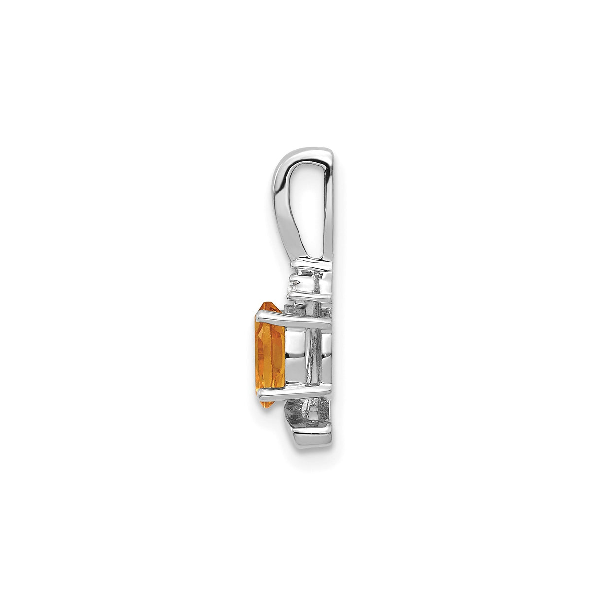 14k White Gold Pendant with Oval Citrine and Diamond Accent in Swirl Design