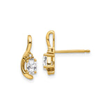 14k Yellow Gold Stud Earrings with Marquise White Topaz and Diamond Accent, Minimalist Curved Design