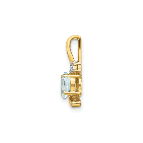 14k Yellow Gold Pendant with Oval Aquamarine and Diamond Accent, Swirl Design for Women