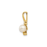 14k Yellow Gold Pendant with Cultured Pearl and Diamond Accent, Modern Curved Design