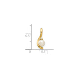 14k Yellow Gold Pendant with Cultured Pearl and Diamond Accent, Modern Curved Design
