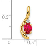 14k Yellow Gold Pendant with Oval Ruby and Diamond Accent, Flowing Modern Design for Women
