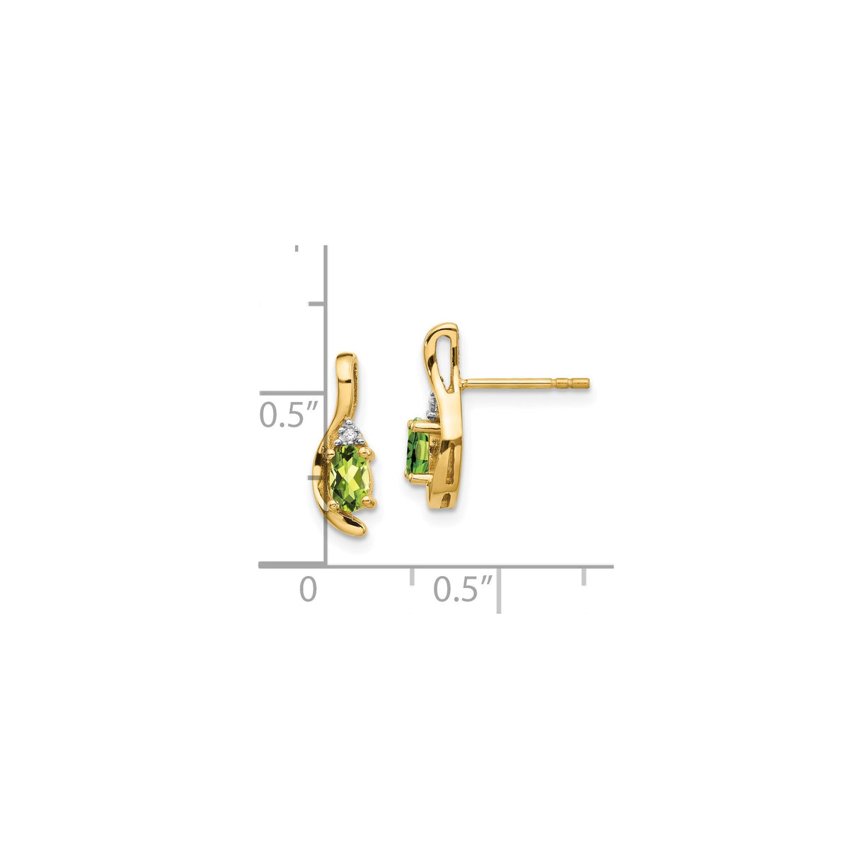 14k Yellow Gold Peridot Stud Earrings with Diamond Accents, Oval Cut, Modern Style