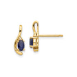 14k Yellow Gold Stud Earrings with Oval Blue Sapphires and Diamond Accents, Modern Wave Design