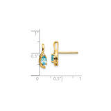 14k Yellow Gold Stud Earrings with Oval Swiss Blue Topaz and Diamond Accents, Curved Design