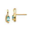 14k Yellow Gold Stud Earrings with Oval Swiss Blue Topaz and Diamond Accents, Curved Design