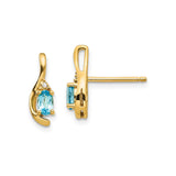 14k Yellow Gold Stud Earrings with Oval Swiss Blue Topaz and Diamond Accents, Curved Design