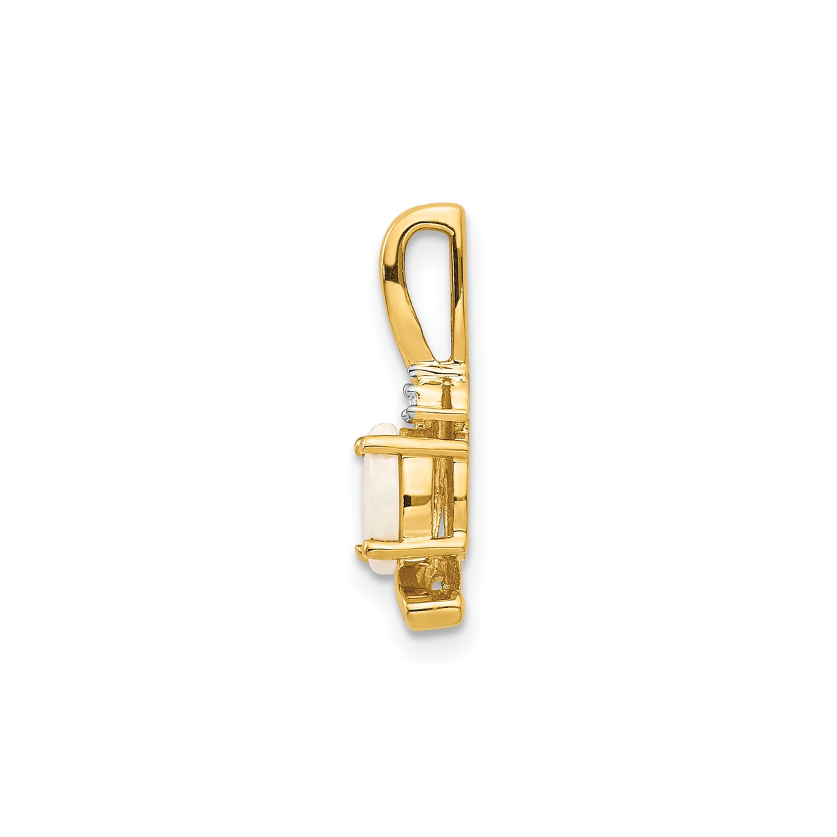14k Yellow Gold Pendant with Oval White Opal and Diamond Accent, Curved Modern Design