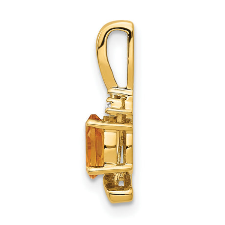14k Yellow Gold Pendant with Oval Citrine and Diamond Accent, Modern Swirl Design
