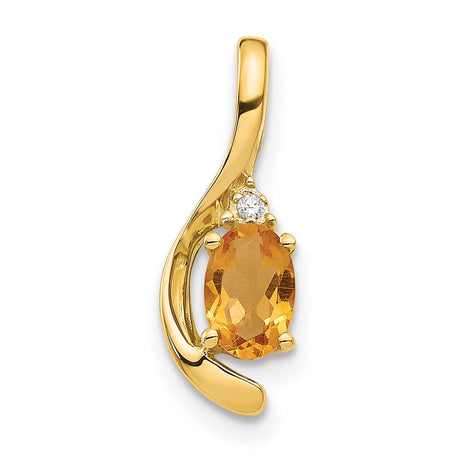 14k Yellow Gold Pendant with Oval Citrine and Diamond Accent, Modern Swirl Design
