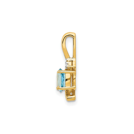 14k Yellow Gold Pendant with Swiss Blue Topaz and Diamond Accent in Swirl Setting