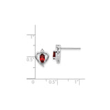 14k White Gold Heart Stud Earrings with Marquise Garnet and Diamond Accent