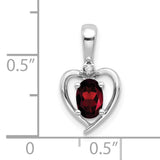 Garnet and Diamond Heart Charm Pendant in Real 14k White Gold