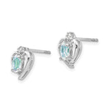 14k White Gold Aquamarine Heart Stud Earrings with Diamond Accent, Open Crown Setting