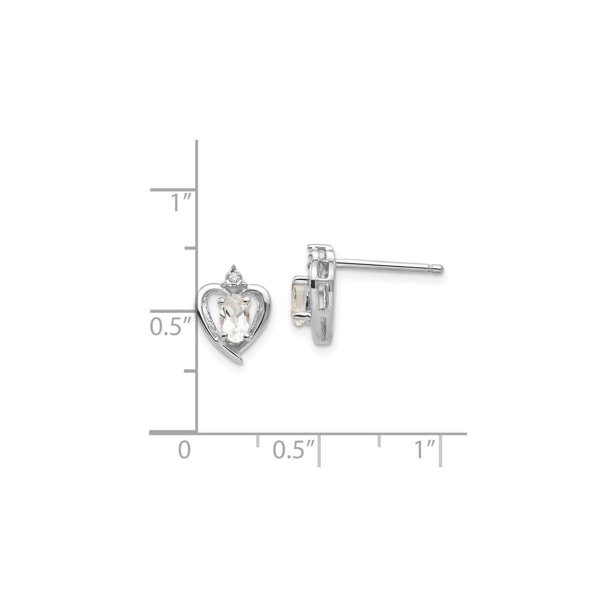 14k White Gold Heart Shaped Stud Earrings with White Topaz and Diamond Accent