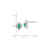 14k White Gold Heart Stud Earrings with Oval Emerald and Diamond Accents