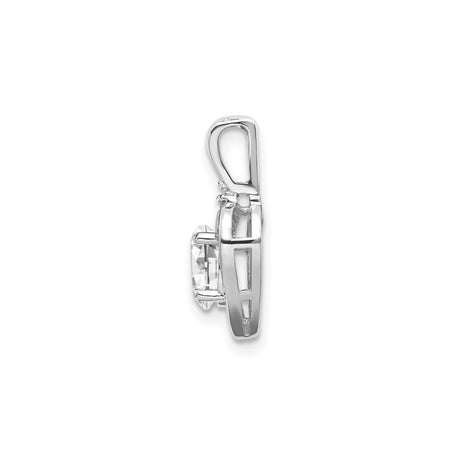 14k White Gold Heart Pendant with Oval Cut Cubic Zirconia and Diamond Accent