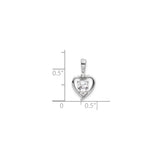 14k White Gold Heart Pendant with Oval Cut Cubic Zirconia and Diamond Accent