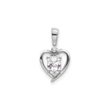 14k White Gold Heart Pendant with Oval Cut Cubic Zirconia and Diamond Accent