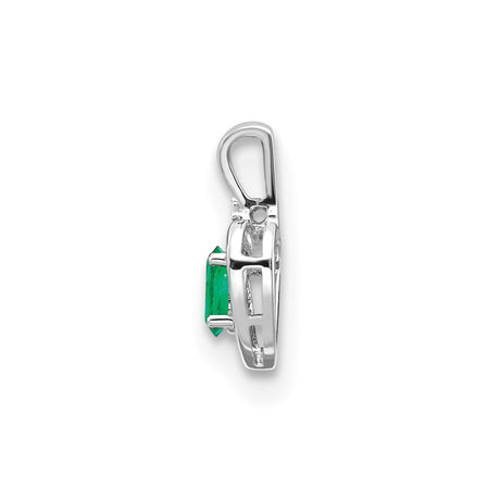 14k White Gold Heart Pendant with Oval Emerald and Diamond Accent