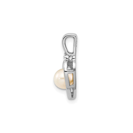 14k White Gold Heart Pendant with Cultured Pearl and Diamond Accent