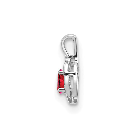 14k White Gold Heart Pendant with Oval Ruby and Diamond Accent