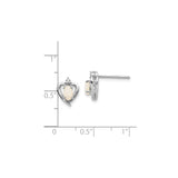14k White Gold Heart Stud Earrings with Oval Opal and Diamond Accent