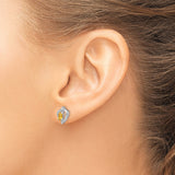 14k White Gold Heart Stud Earrings with Citrine and Diamond Accent