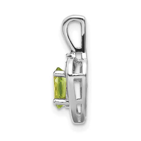 14k White Gold Heart Pendant with Oval Peridot and Diamond Accent, Romantic Design