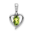 14k White Gold Heart Pendant with Oval Peridot and Diamond Accent, Romantic Design