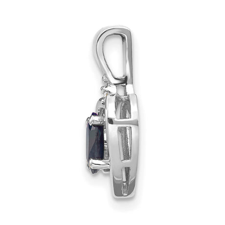 14k White Gold Heart Pendant with Blue Sapphire and Diamond Accent for Women
