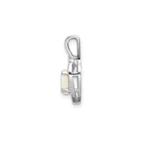 14k White Gold Heart Pendant with Oval Opal and Diamond Accent, Open Heart Design for Women