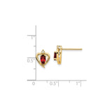 14k Yellow Gold Heart Shaped Stud Earrings with Garnet and Diamond Accents for Women