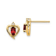 14k Yellow Gold Heart Shaped Stud Earrings with Garnet and Diamond Accents for Women