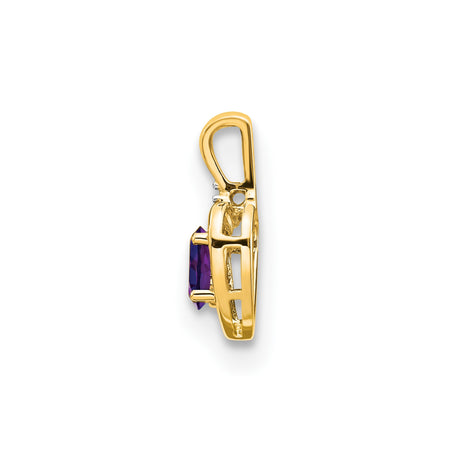 14k Yellow Gold Heart Pendant with Oval Amethyst and Diamond Accent