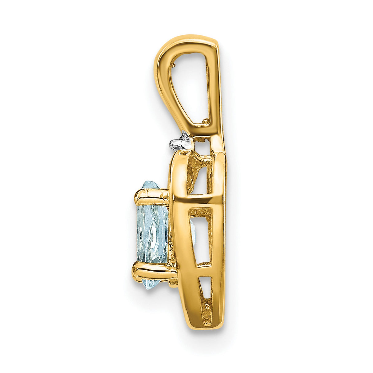 14k Yellow Gold Heart Pendant with Oval Aquamarine and Diamond Accent