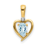 14k Yellow Gold Heart Pendant with Oval Aquamarine and Diamond Accent
